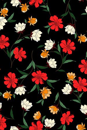 黑底花卉印花华亿平台图片