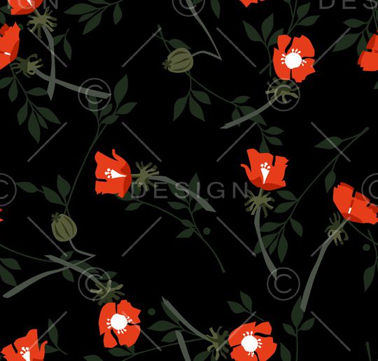 黑底花卉印花华亿平台图片