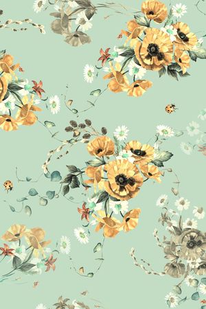 黑底花卉印花华亿平台图片