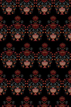 黑底花卉印花华亿平台图片