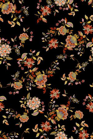 黑底花卉印花华亿平台图片