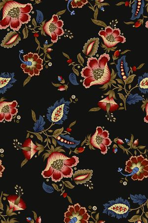 黑底花卉印花华亿平台图片