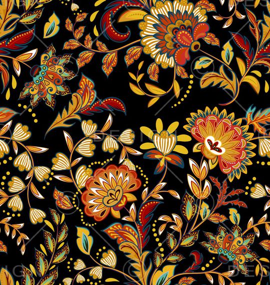 黑底花卉印花华亿平台图片