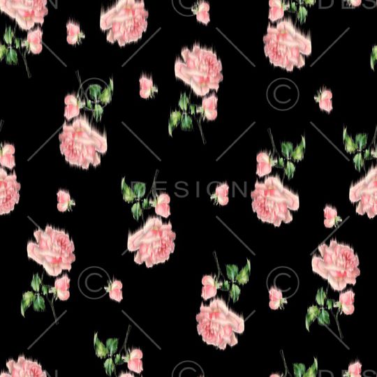 黑底花卉印花华亿平台图片