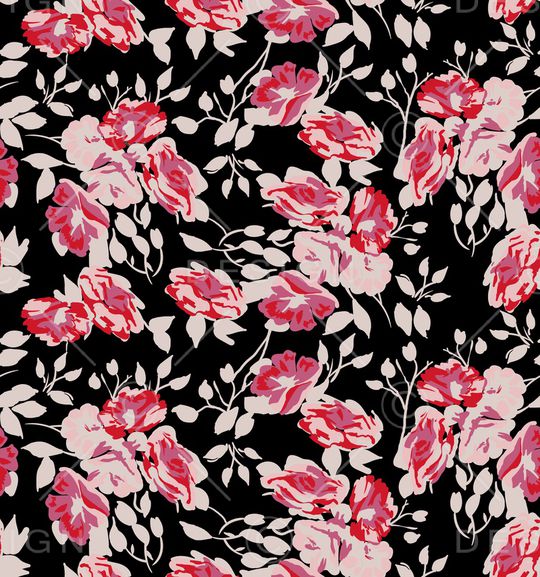 黑底花卉印花华亿平台图片