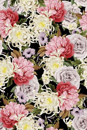 黑底花卉印花华亿平台图片