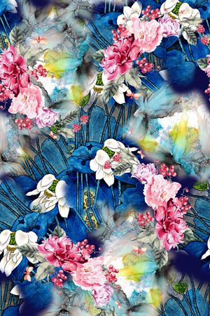 中国风荷花印花华亿平台图片