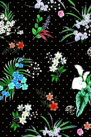 黑底花卉印花华亿平台图片