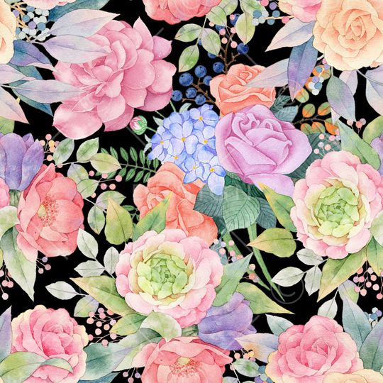 水彩花卉印花华亿平台图片