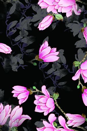 清爽底花卉印花华亿平台图片