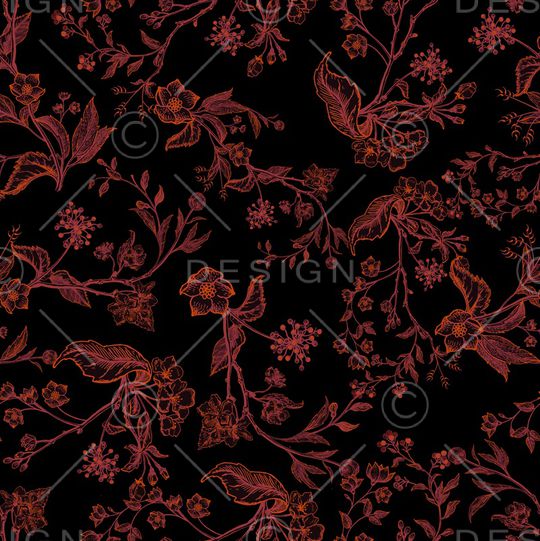 黑底花卉印花华亿平台图片