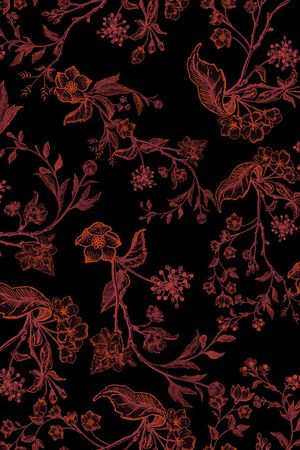 黑底花卉印花华亿平台图片