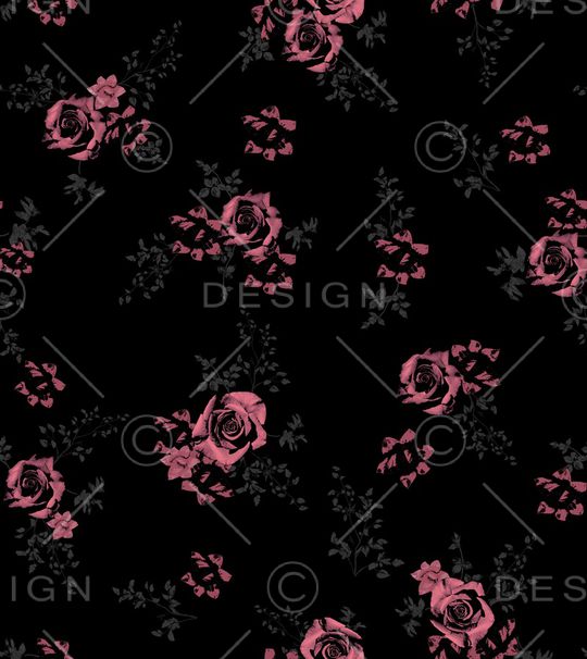 黑底花卉印花华亿平台图片