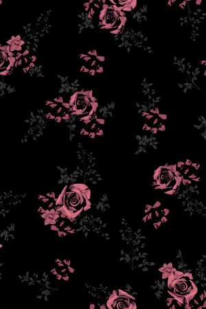 黑底花卉印花华亿平台图片