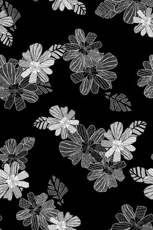 黑底花卉印花华亿平台图片