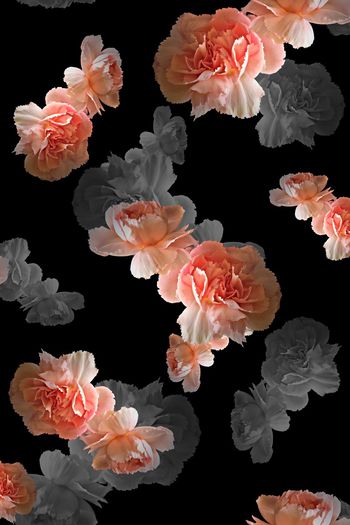 黑底花卉印花华亿平台图片