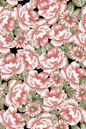 黑底花卉印花华亿平台图片