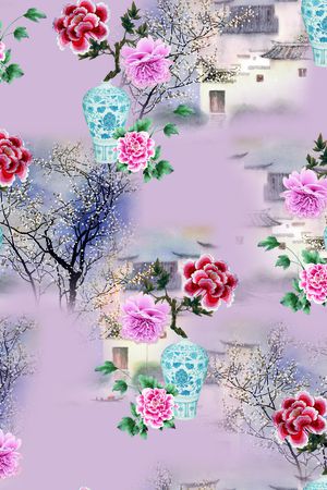 青花瓷印花华亿平台图片