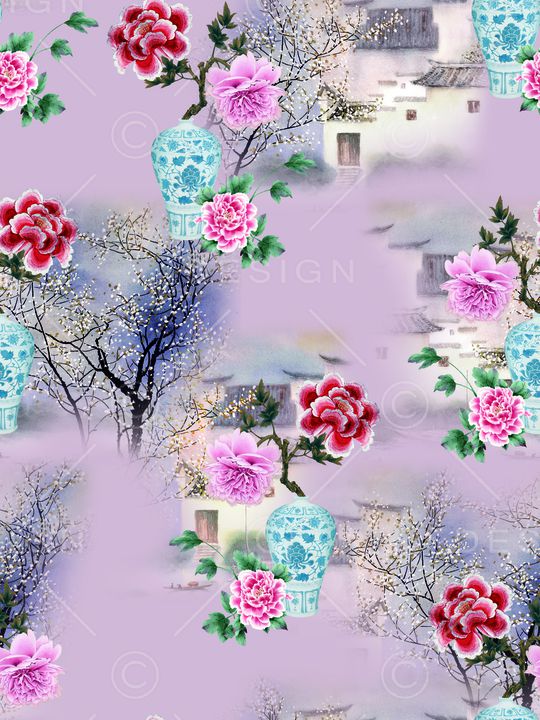 青花瓷印花华亿平台图片