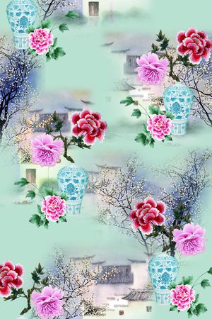 青花瓷印花华亿平台图片