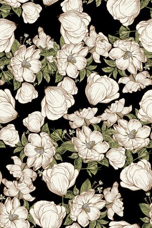 黑底花卉印花华亿平台图片