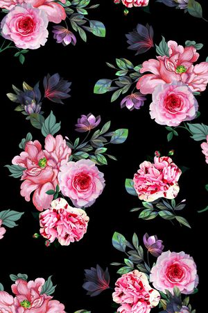 黑底花卉印花华亿平台图片