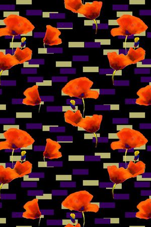 黑底花卉印花华亿平台图片