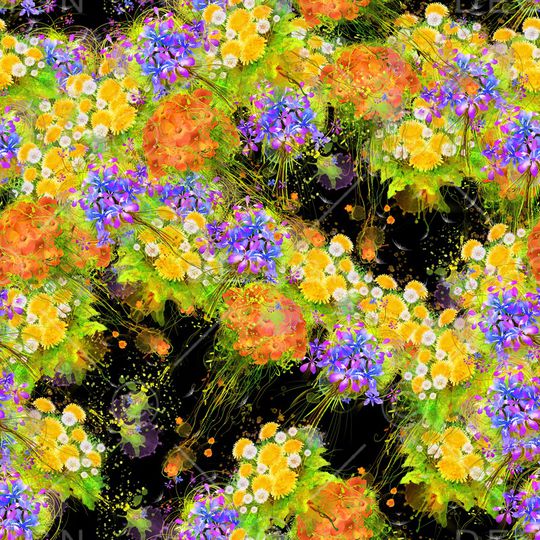 黑底花卉印花华亿平台图片