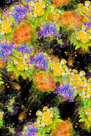 黑底花卉印花华亿平台图片