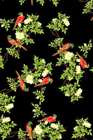 黑底花卉印花华亿平台图片