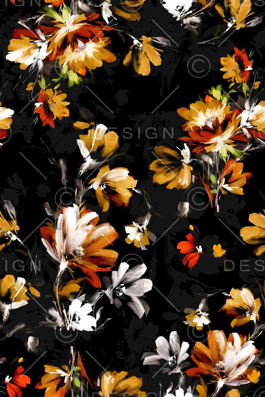 黑底花卉印花华亿平台图片