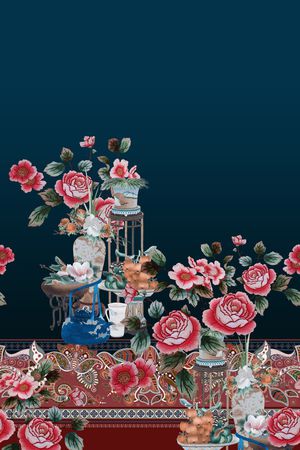 中国风定位花印花华亿平台图片