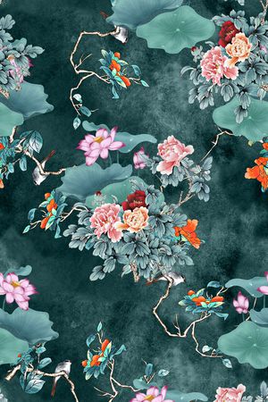 中国风旗袍真丝印花印花华亿平台图片