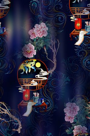 中国风旗袍真丝印花印花华亿平台图片