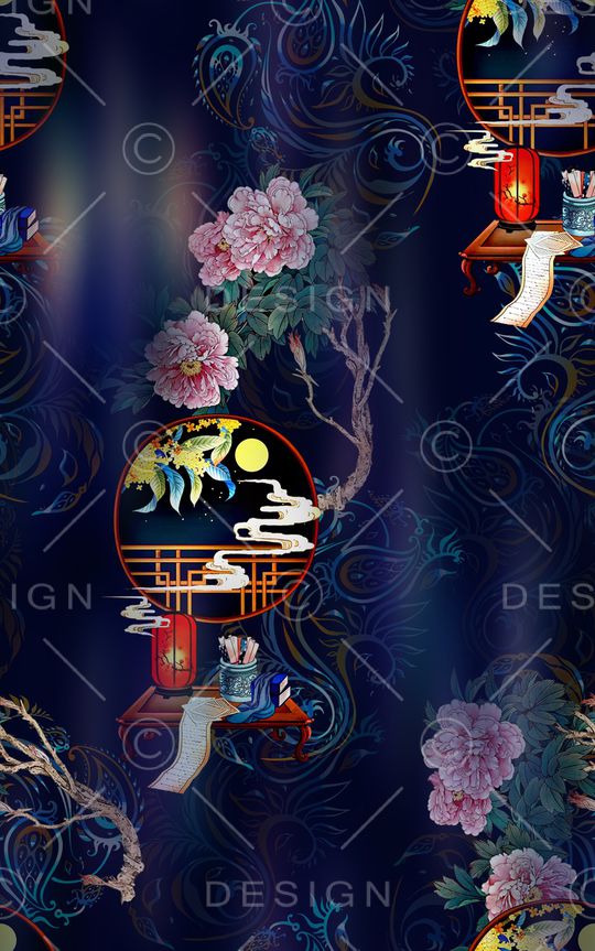 中国风旗袍真丝印花印花华亿平台图片