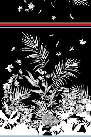 黑底花卉印花华亿平台图片