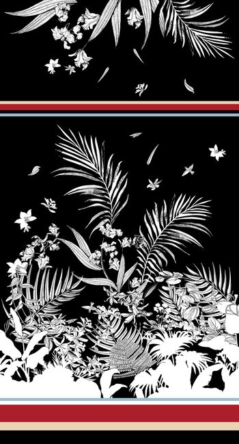 黑底花卉印花华亿平台图片