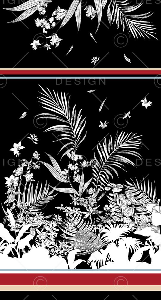 黑底花卉印花华亿平台图片