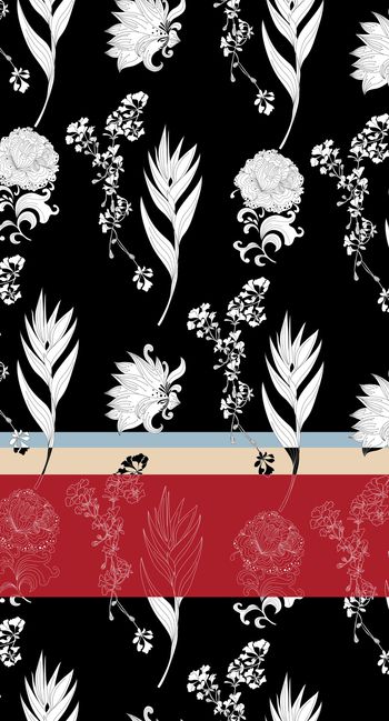 黑底花卉印花华亿平台图片