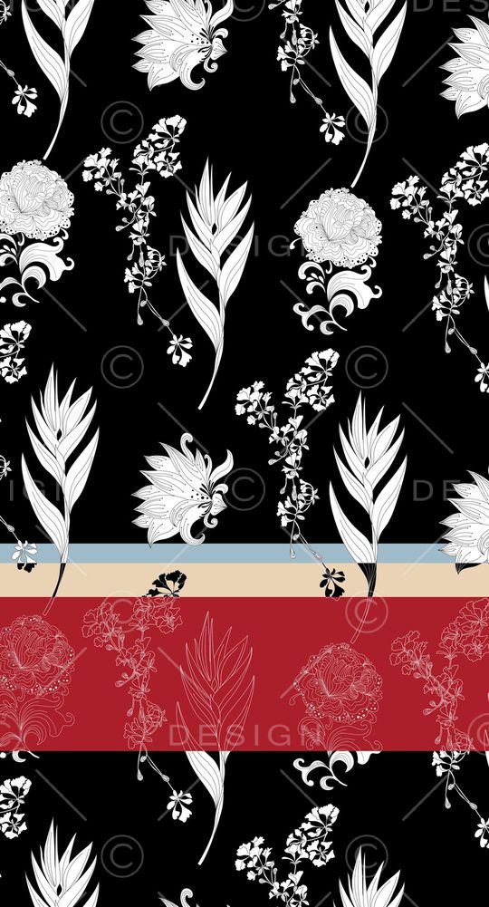 黑底花卉印花华亿平台图片