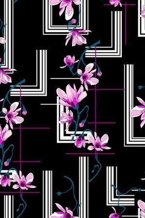 黑底花卉印花华亿平台图片