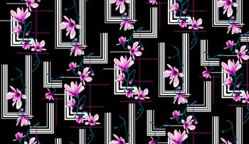 黑底花卉印花华亿平台图片