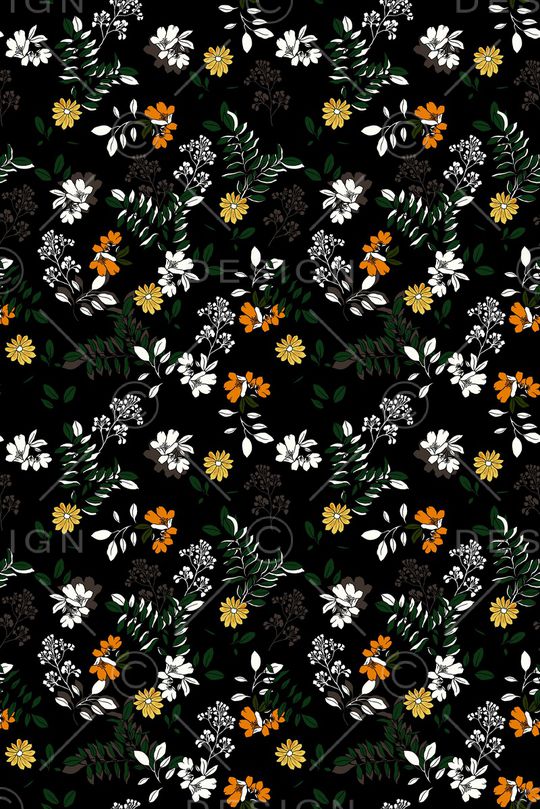 黑底花卉印花华亿平台图片