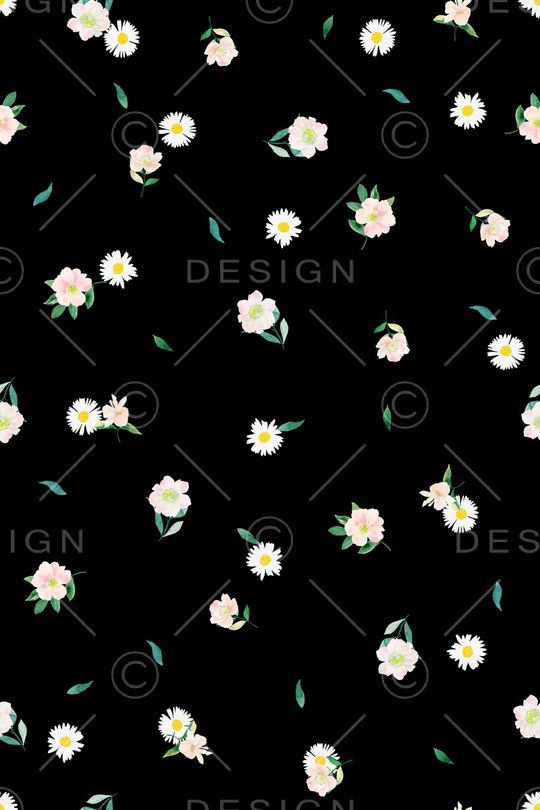 黑底花卉印花华亿平台图片