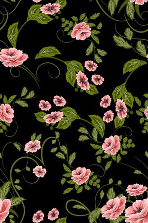 黑底花卉印花华亿平台图片