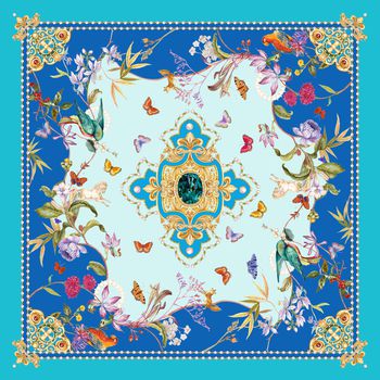 丝巾定位花印花华亿平台图片