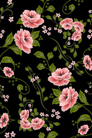 黑底花卉印花华亿平台图片