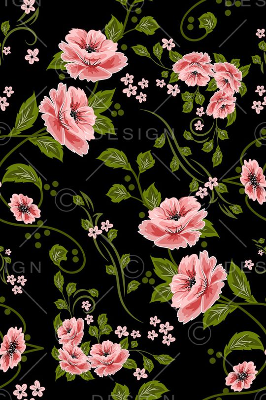 黑底花卉印花华亿平台图片