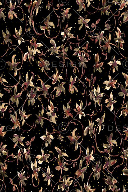 黑底花卉印花华亿平台图片