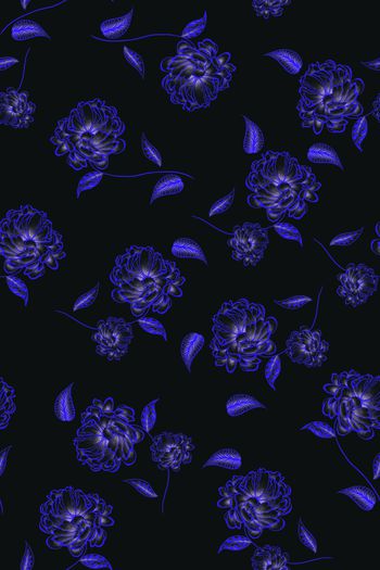 黑底花卉印花华亿平台图片